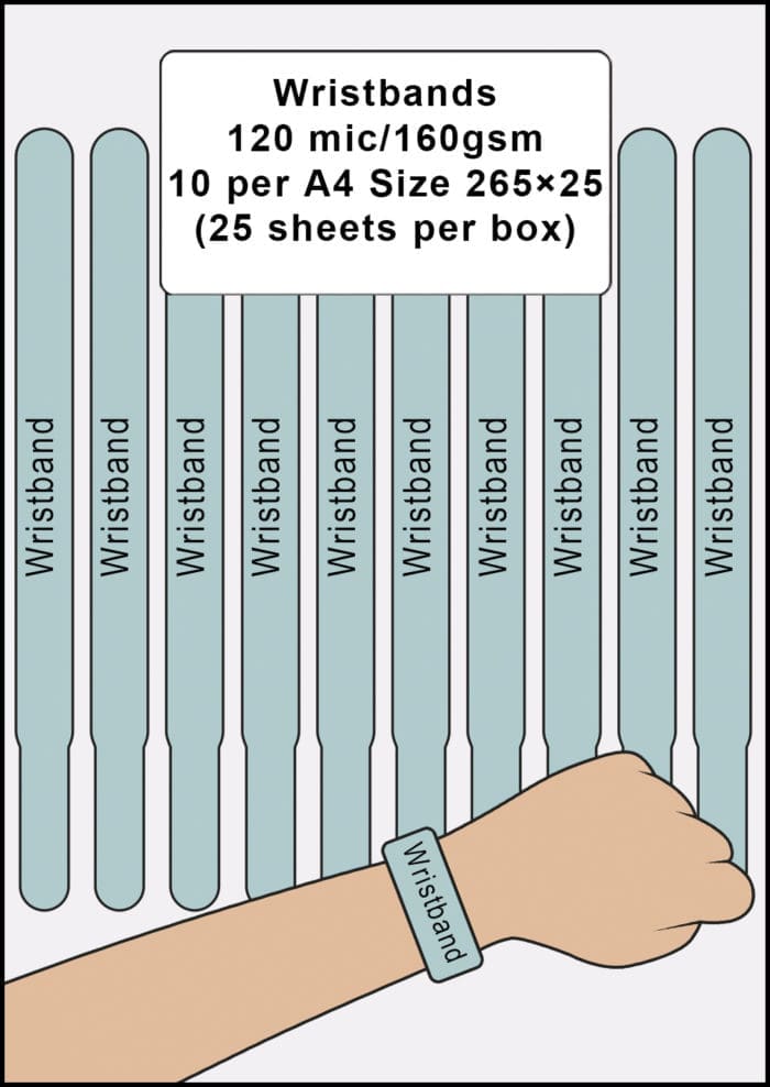 Wristbands 120 Mic160gsm 10 Per A4 265x18 25 Per Pack The Magic Touch